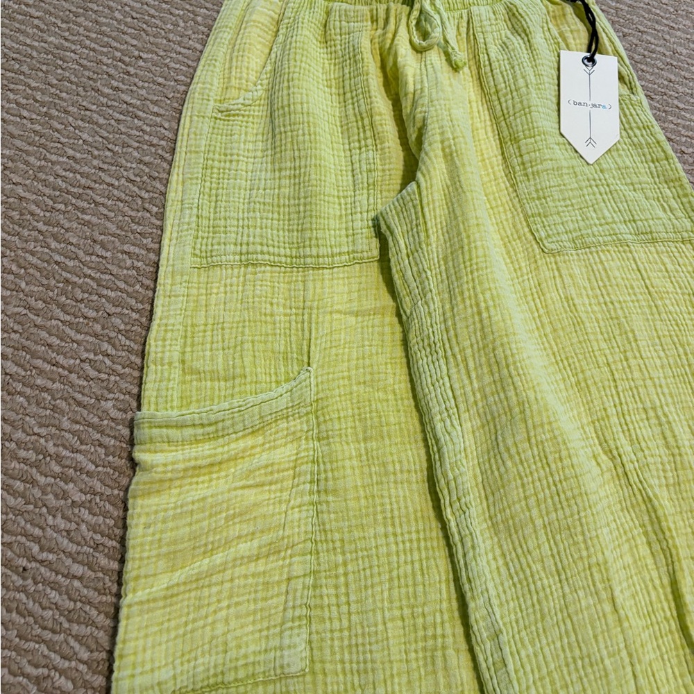 Ban jara muslin pants 🍋🟩 Green Straight Leg Pants with drawstring at bottom - Picture 2 of 3